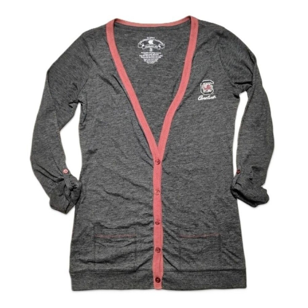 South Carolina Gamecocks Cardigan Womens M Gray Pink Colosseum Button Up